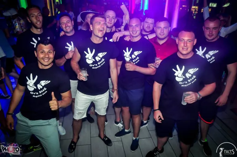 Magaluf stag group on a night out