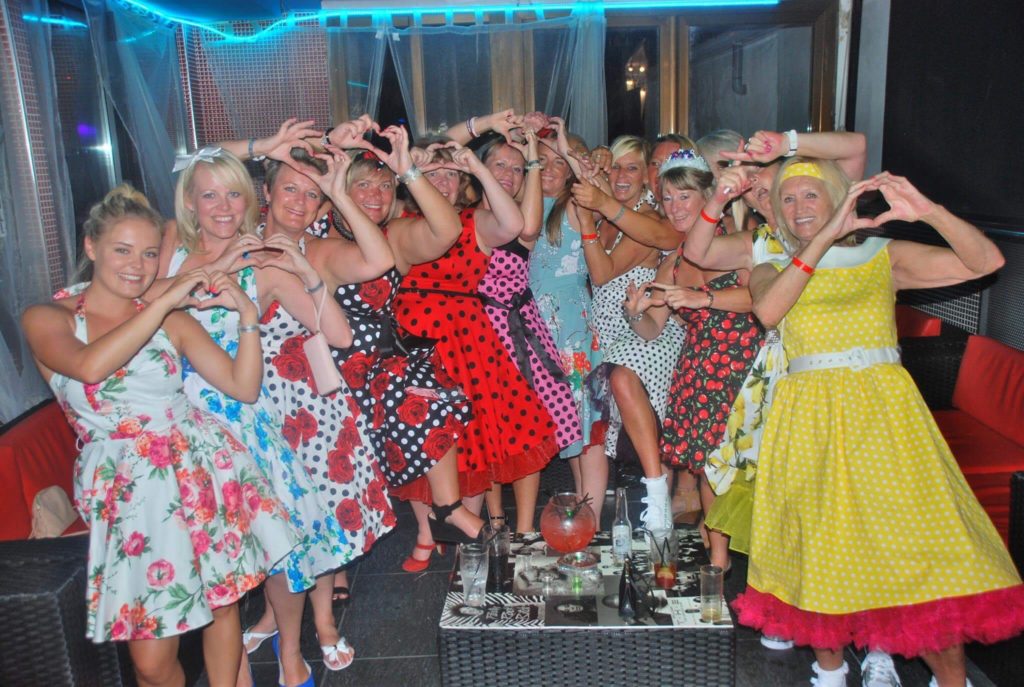 ladies in fancy dress on hen party in Magaluf